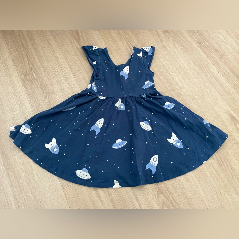 Monica + Andy navy rocket ship dress 3T